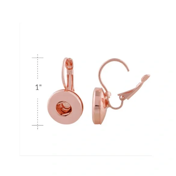 Snap Charm Rose Gold Plated Huggies Earrings for Mini Petite 12mm Snaps - Picture 3 of 3